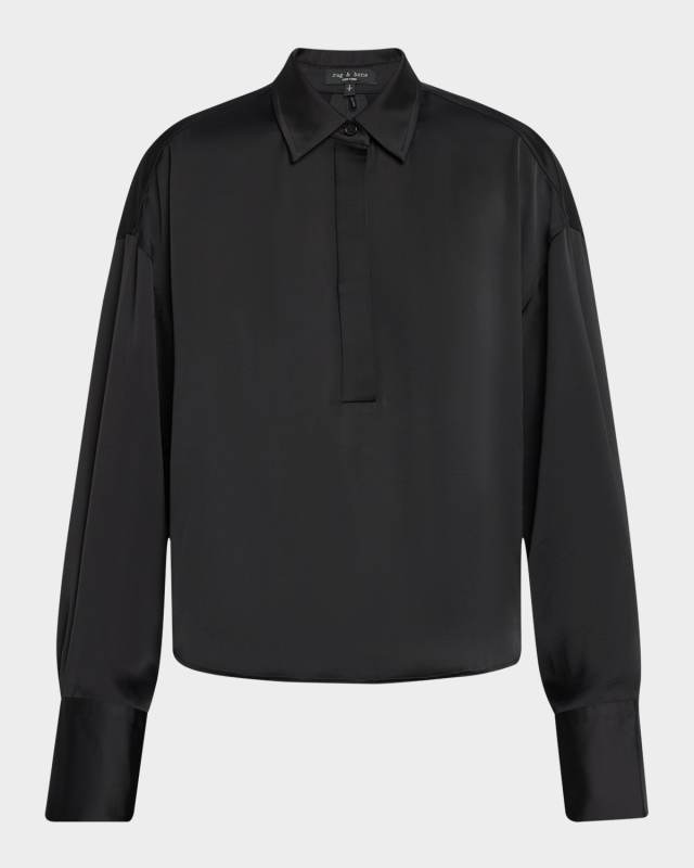 Martha Long-Sleeve Satin Popover Shirt